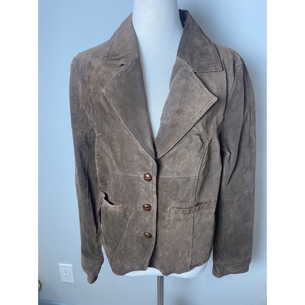 rue21 Vintage 90s Y2K Brown Suede Leather Blazer Jacket Womens M Boho Western